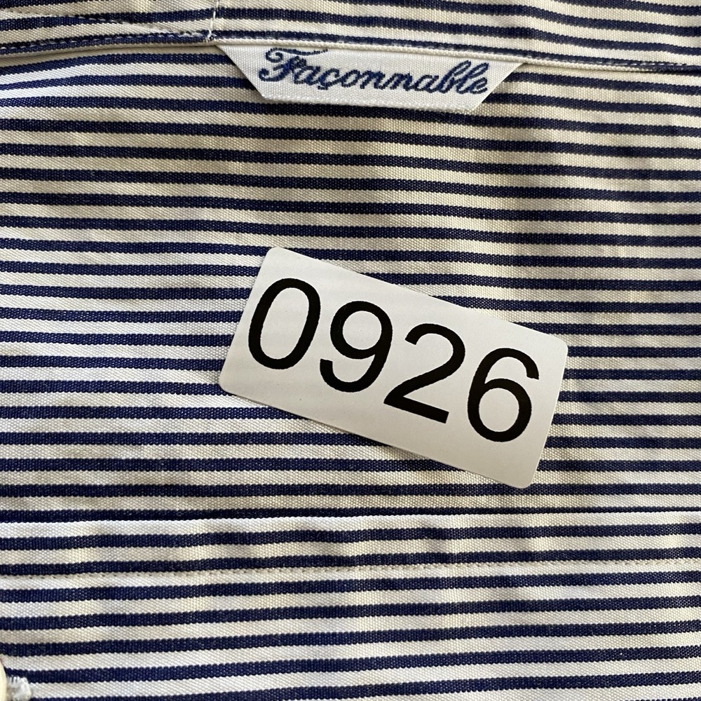 Faconnable Shirt 5 16.5R Navy Stripe Button Up 100% Cotton Long Sleeve France‎ - Picture 16 of 16